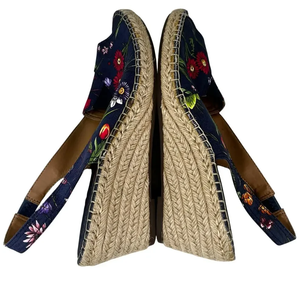 Clarks Artisan Petrina Rhea Navy Floral Canvas Wedge Sandal 11 New